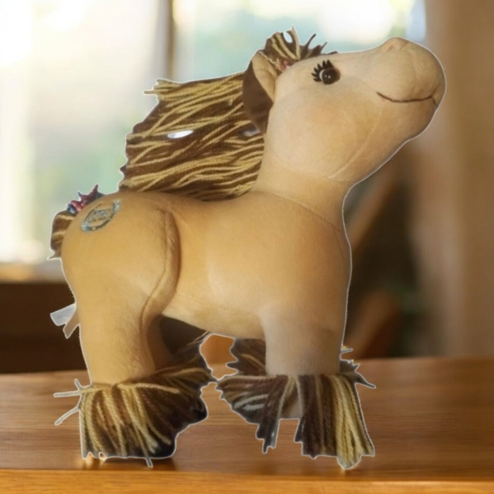 Vintage CPK Plush Tan Toy Horse Like New  Yarn Ribbon Cabbage Patch Kids